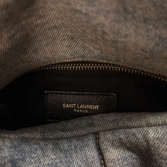 YSL Puffer Small Shoulder Bag in Quilted Suede and Denim - Picture 3 of 4